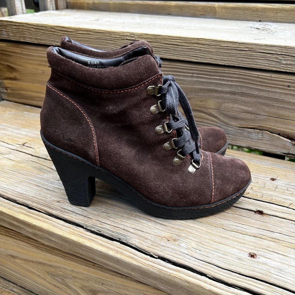 Born BOC Bootie Shoes Boots size 9.5 Women Brown Suede Lace Up BC6769 - Picture 3 of 10